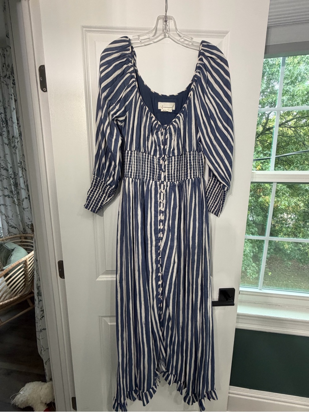 Anthropologie Navy and White Striped Maxi Dress